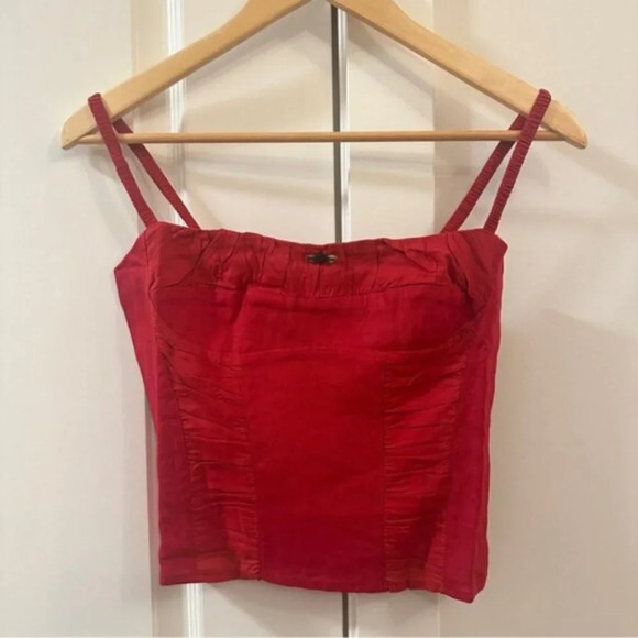 NEW Reformation Emery Linen Top in Lipstick Red Flower Detail | size 0 - Picture 6 of 11